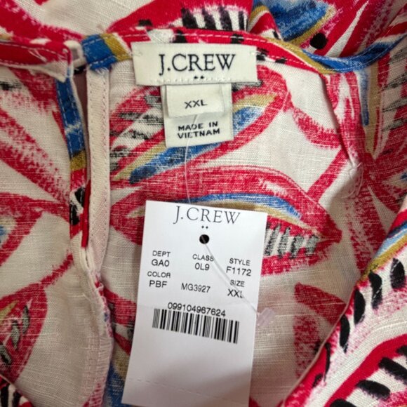 J.Crew Womens White Red Leaf Print Linen Cotton Short Sleeve Top XXL F1172 New - Picture 3 of 8